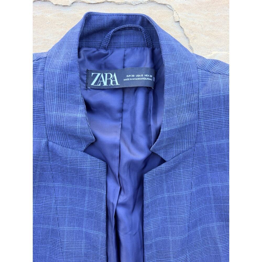 Zara Navy Blue Plaid Blazer Size 6 Excellent Condition RG - Picture 3 of 4